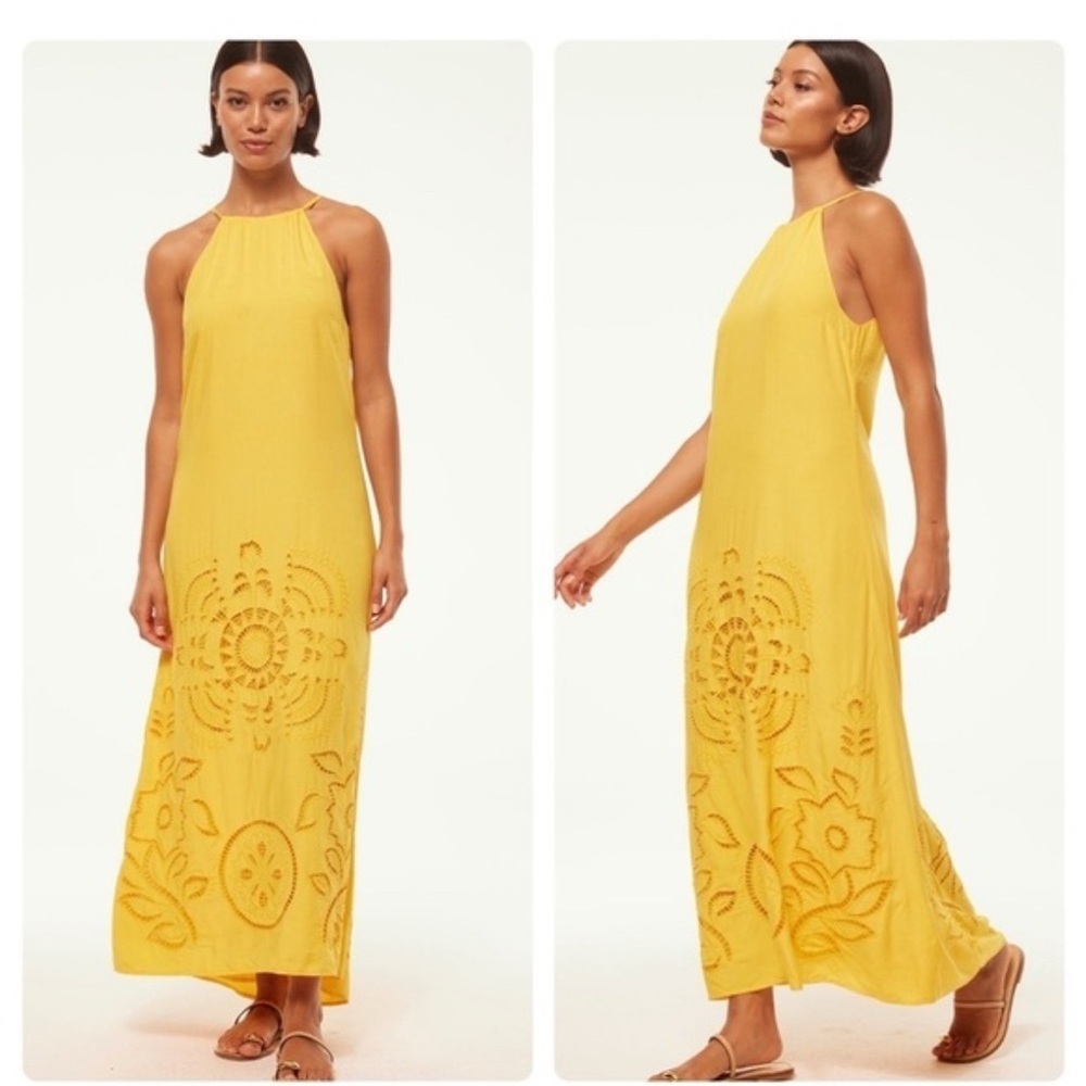 MISA 100% Cotton Lining Yellow Sleeveless Maxi Dress